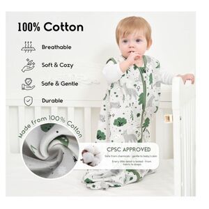 NEW Yoofoss Baby Sleep Sack 6-12 Mo Green Fox Print 100% Cotton Summer Wearable
